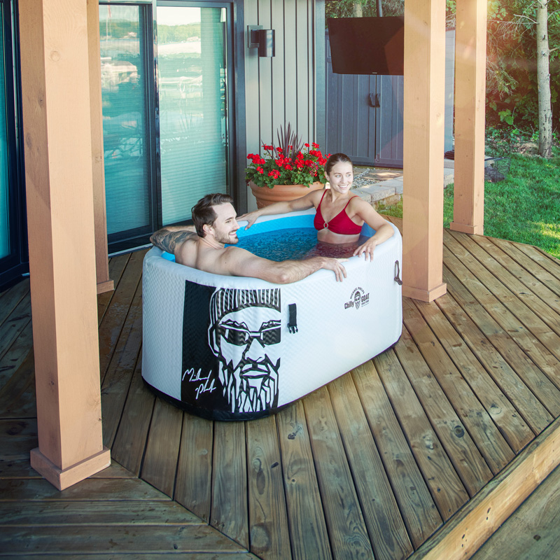 couple sitting in a cold tub